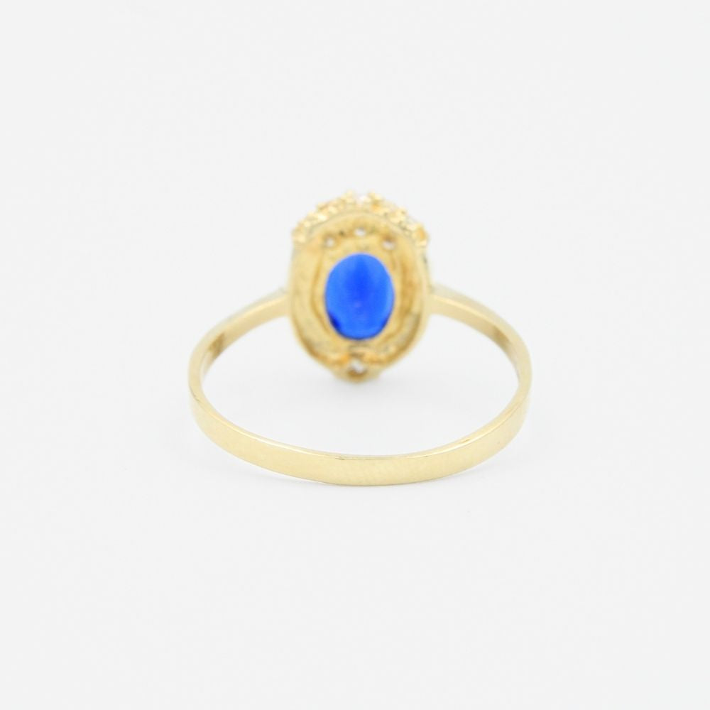 Anillo de Oro 14k con Diseño Emperatriz de Color Azul Zafiro mod. 9201