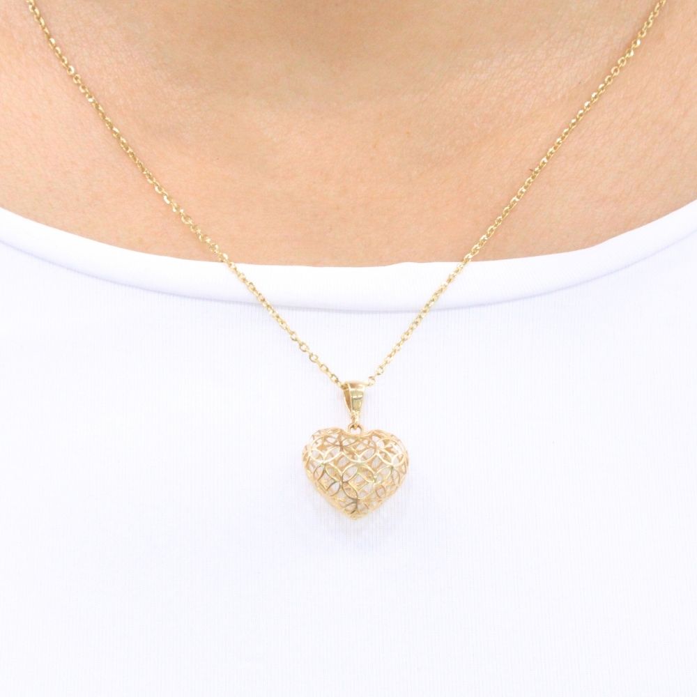 Gargantilla de Oro 14k Corazón Inflado y Calado de Estilo Brillante mod. 9638