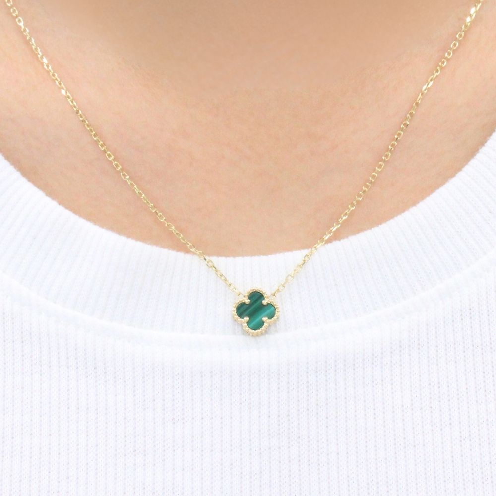 Gargantilla de Oro 14k Trébol Incrustado con Malaquita mod. 9570
