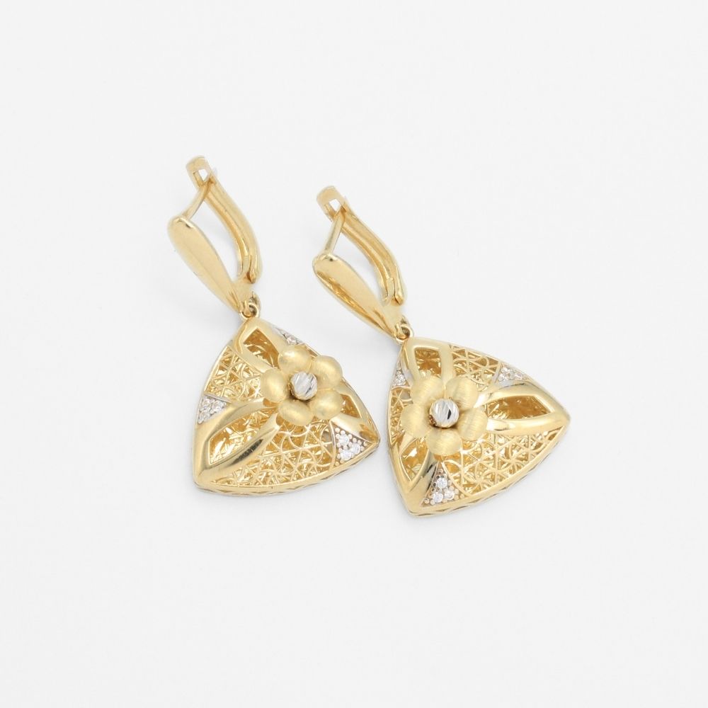 Coordinado de Oro 14k Diseño Plus Modelo Elegante Triángulo de Flor Brillante con Zirconias mod. 9667