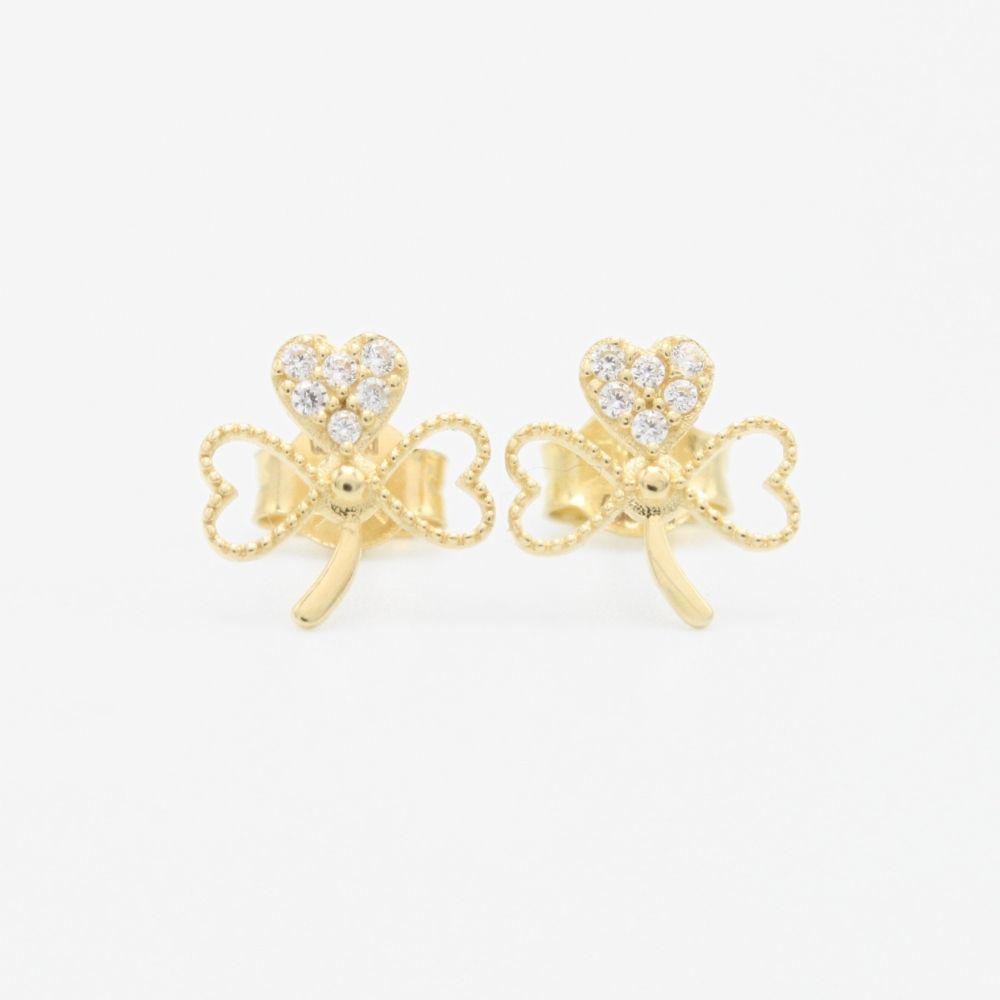 Arete de Oro 14k con Diseño de Triple Corazón Incrustado de Zirconias mod. 9361