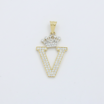 Dije de Oro 14k con Diseño de Inicial V Incrustada con Zirconias mod. 10096