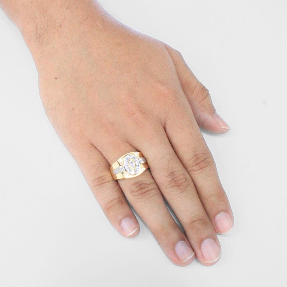 Anillo de Oro 14k con Centro Oval de Zirconias Baguette mod. 7886