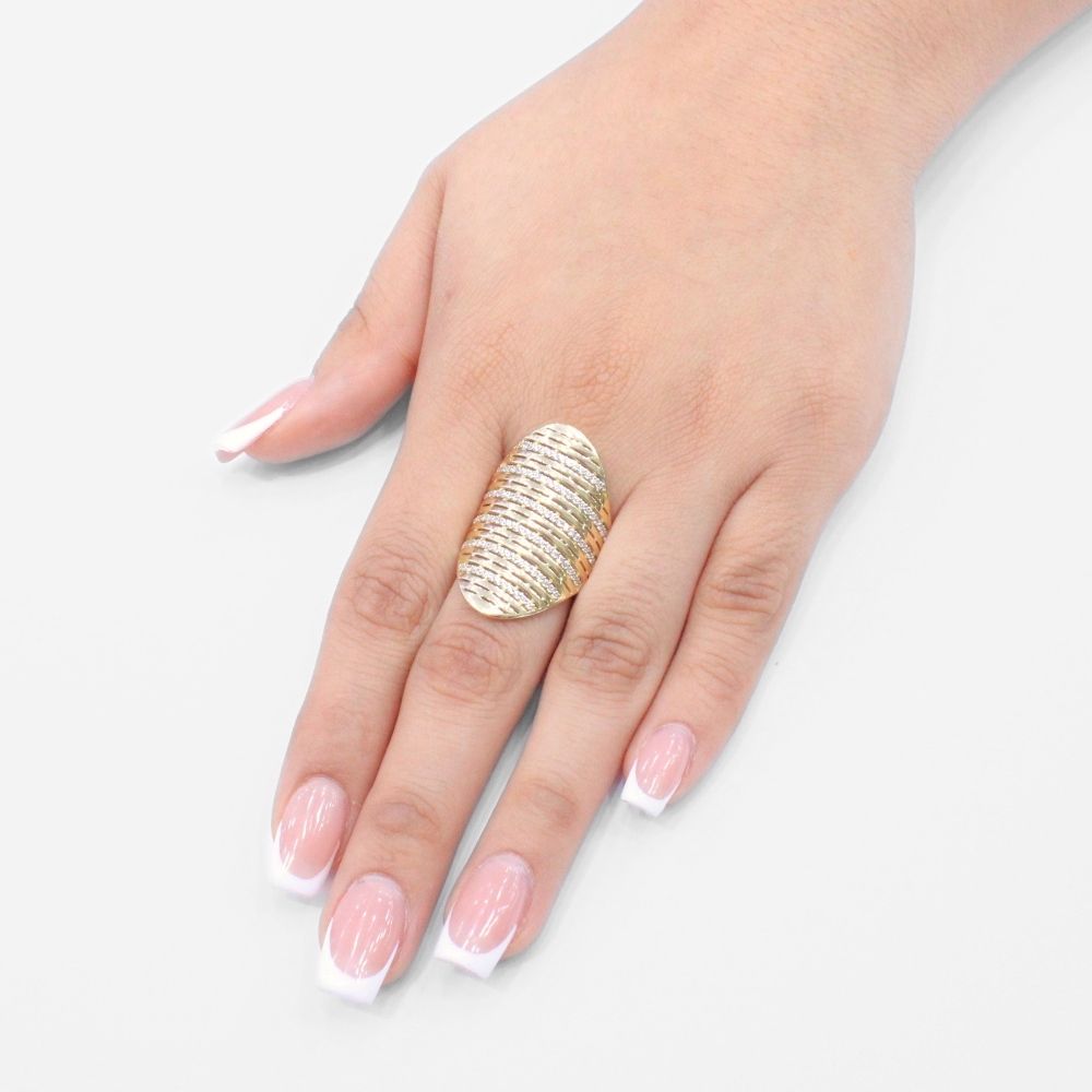 Anillo de Oro 14k Diseño Shield Incrustado con Zirconias mod. 9591