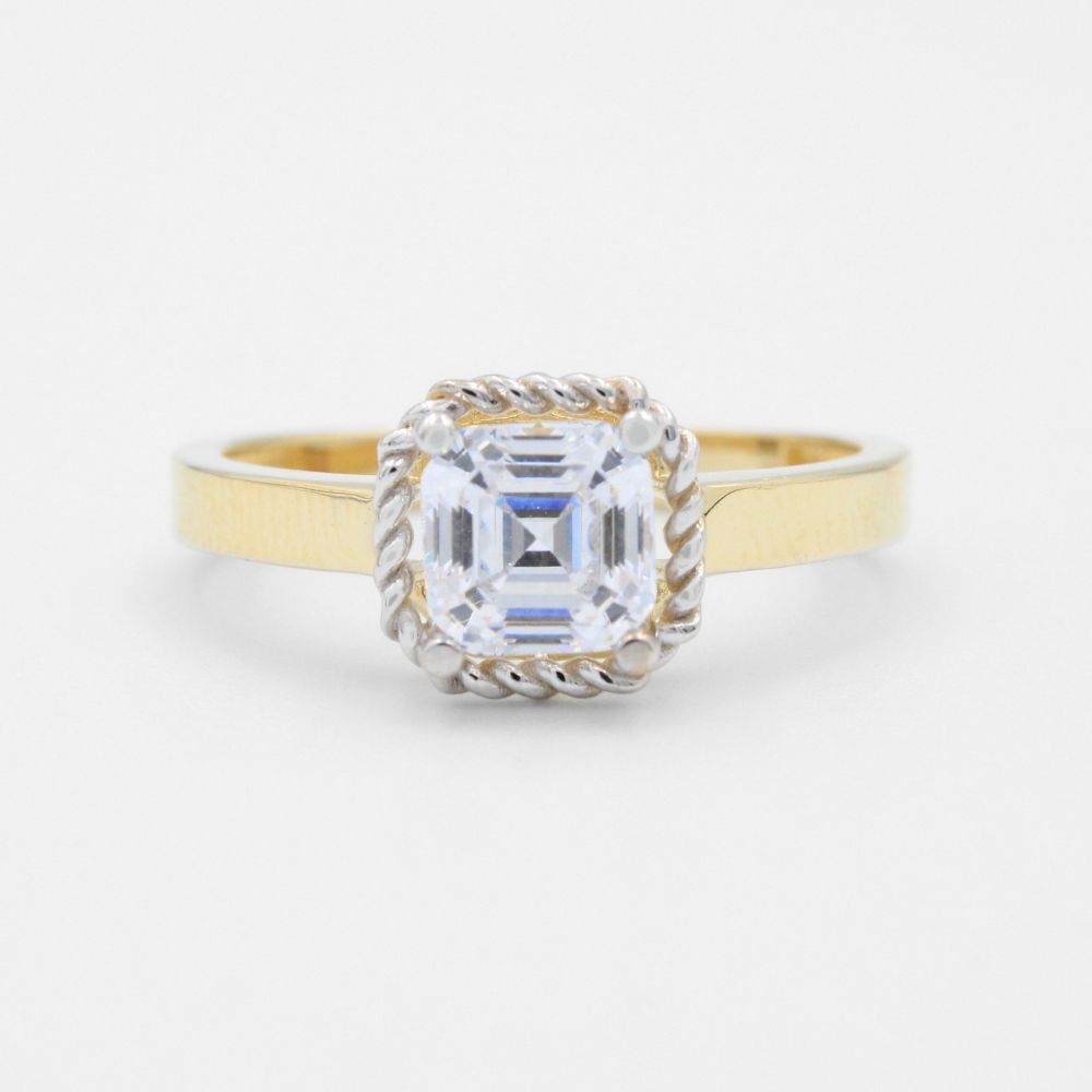 Anillo de Compromiso en Oro 14k con Bisel de Cuerda y Zirconia Fina mod. 8779