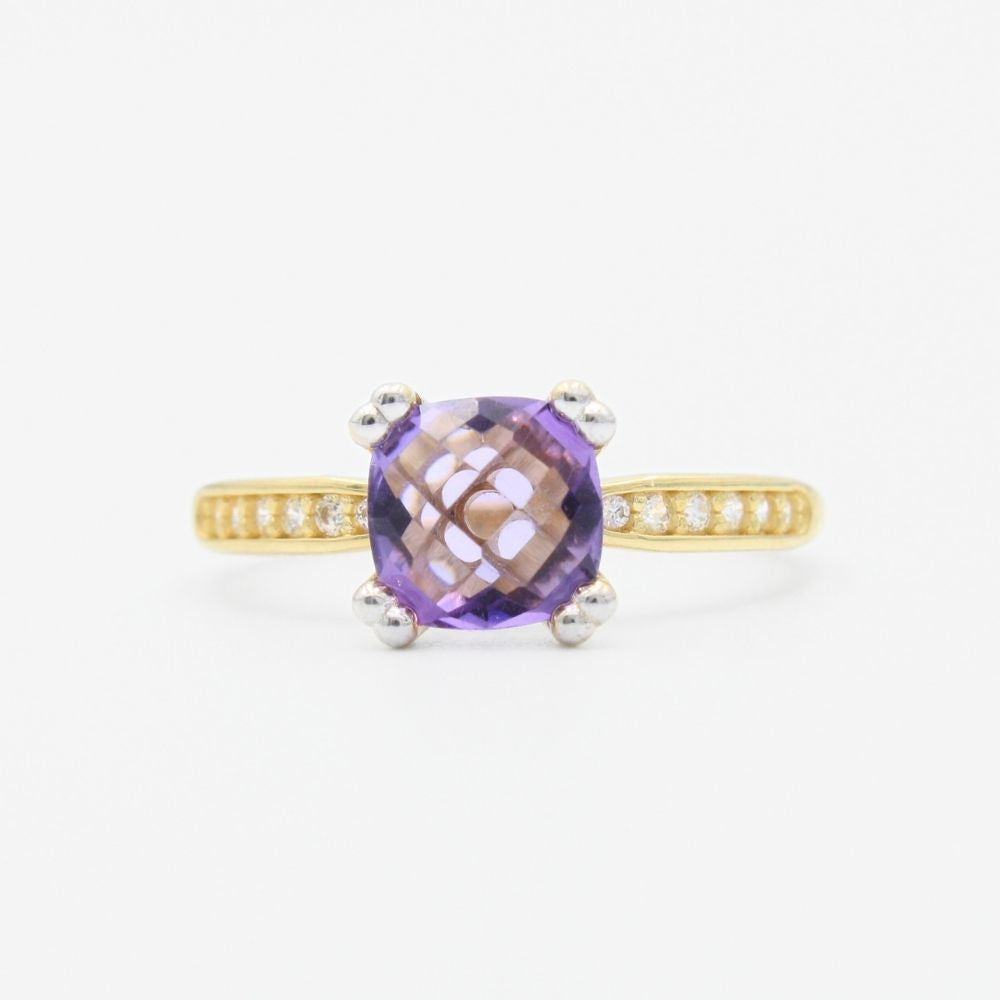 Anillo de Oro 14k con Zirconia Central en Color Morado mod. 9300
