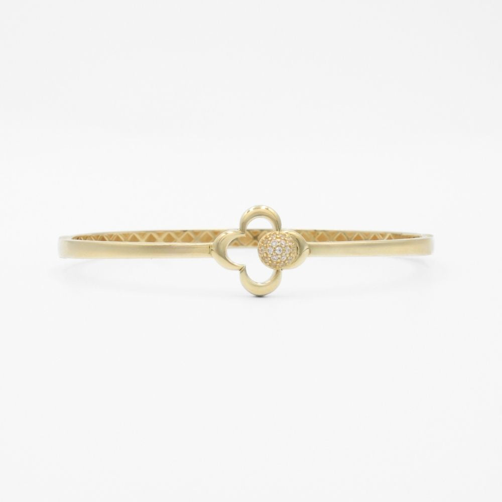 Aro de Oro 14k Diseño Delgado con Trébol Detallado con Círculo de Zirconias mod. 9749
