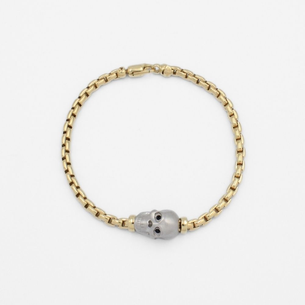 Pulsera de Oro 14k Tejido Cubo Especial con Calavera de Tono Mate mod. 9809