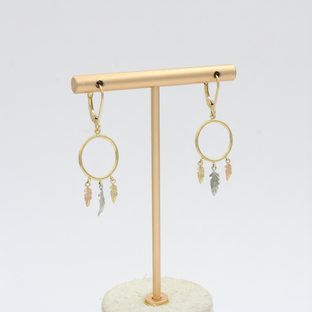 Arete Largo de Oro 14k Diseño Elegante de Atrapasueños mod. 10124