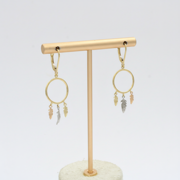 Arete Largo de Oro 14k Diseño Elegante de Atrapasueños mod. 10124