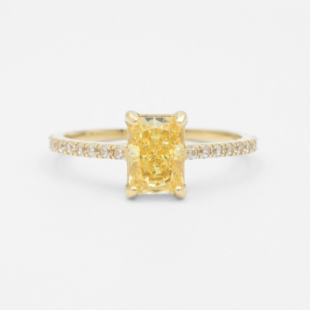 Anillo de Oro 14k con Zirconia Cuadrada Color Amarillo Beryl mod. 8364