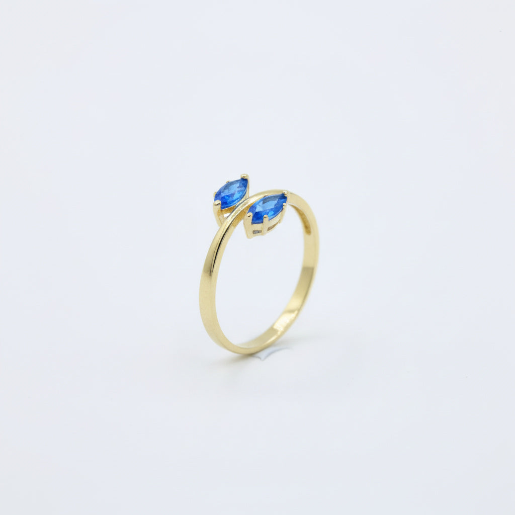 Anillo de Oro 14k Diseño Cruzado con Zirconias Color Azul Zafiro mod. 10011