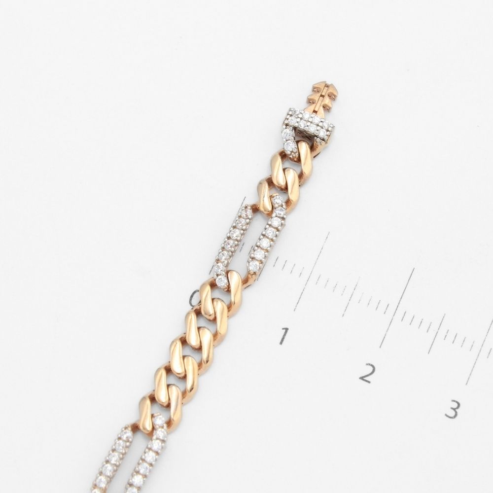 Pulsera Mónaco Chain 14k Modelo Fígaro de Broche Pavé con Incrustación Alt. de Swarovski mod. 9653