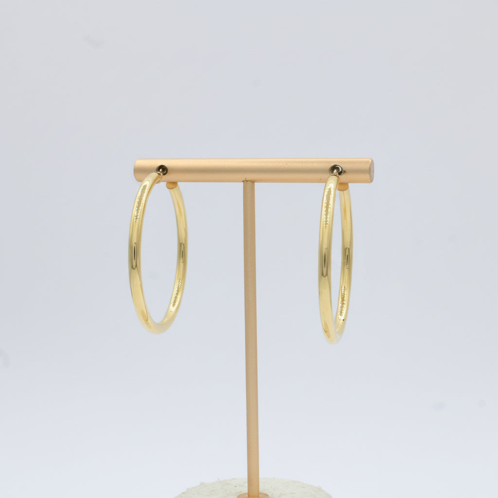 Arracada de Oro 14k Diseño Redondo Hueco de Estilo Liso Brillante mod. 10036