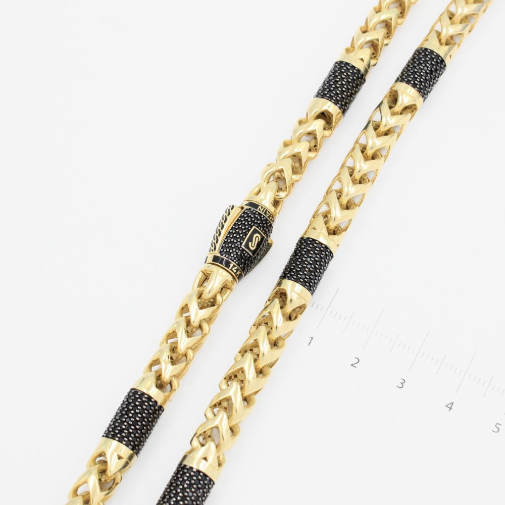 Cadena Monaco Chain 14k Modelo Rondo Alternate Pavé Hueco con Broche Pavé mod. 9027