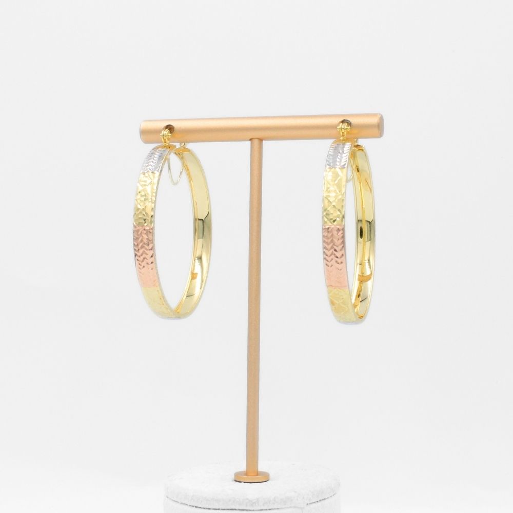 Arracada de Oro 14k Diseño Redondo y Hueco con Diamantado Especial mod. 9783