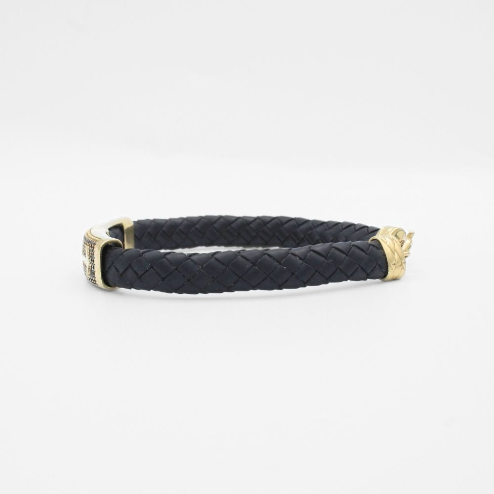 Pulsera con Pieza Brillante de Oro 14k Diseño Marino con Incrustación de Zirconias Oscuras mod. 9879