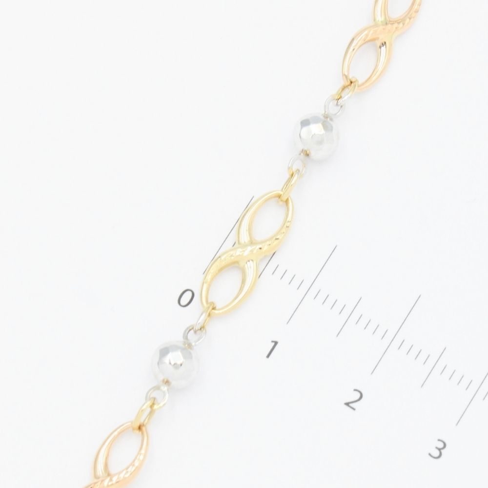 Pulsera de Oro 14k Diseño de Infinitos con Esferas Diamantadas mod. 9327