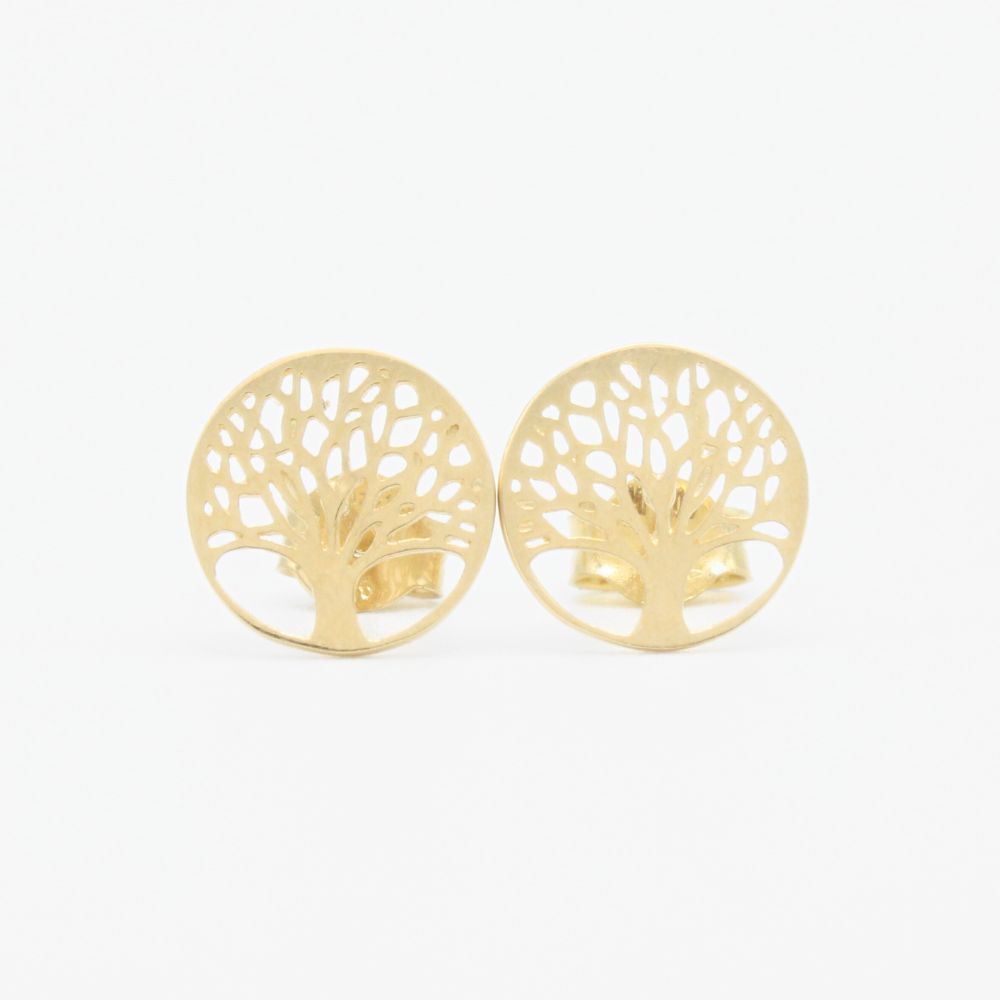 Arete de Oro 14k con Diseño de Árbol de la Vida Liso mod. 9363