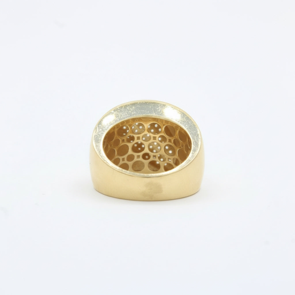 Anillo de Oro 14k Modelo Estilo Chunky Hueco con Detalle Fino Incrustado de Zirconias mod. 10003