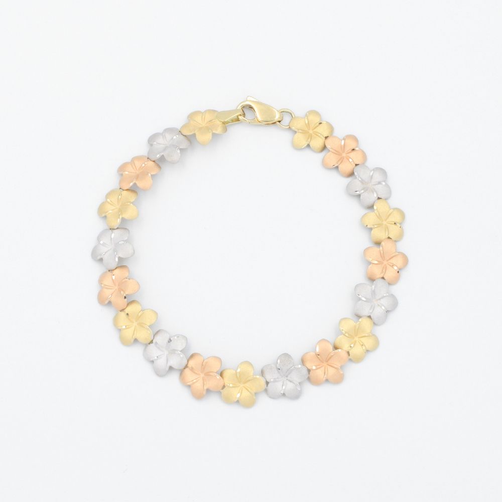 Pulsera de Oro 14k Flores del Pensamiento de Tono Mate con Diamantado Fino mod. 7952
