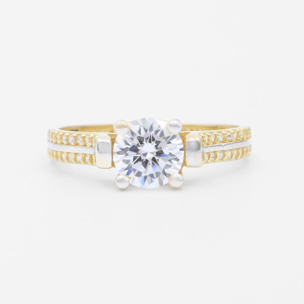 Anillo de Compromiso en Oro 14k Diseño con Línea Brillante de Oro Blanco e Incrustación de Zirconias mod. 9415