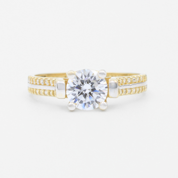 Anillo de Compromiso en Oro 14k Diseño con Línea Brillante de Oro Blanco e Incrustación de Zirconias mod. 9415