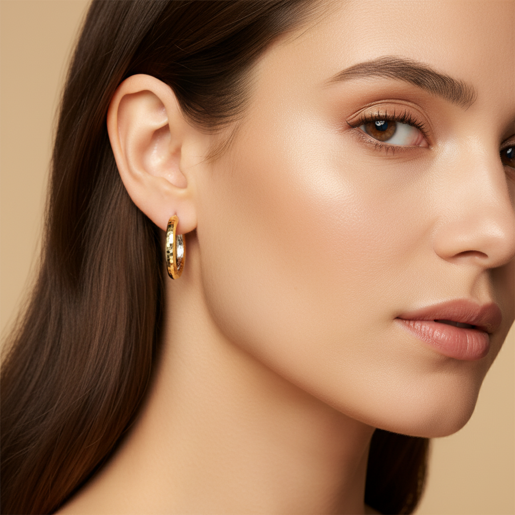 Arracada de Oro 14k de Diseño Diamantado con Interior Blanco mod. 10027