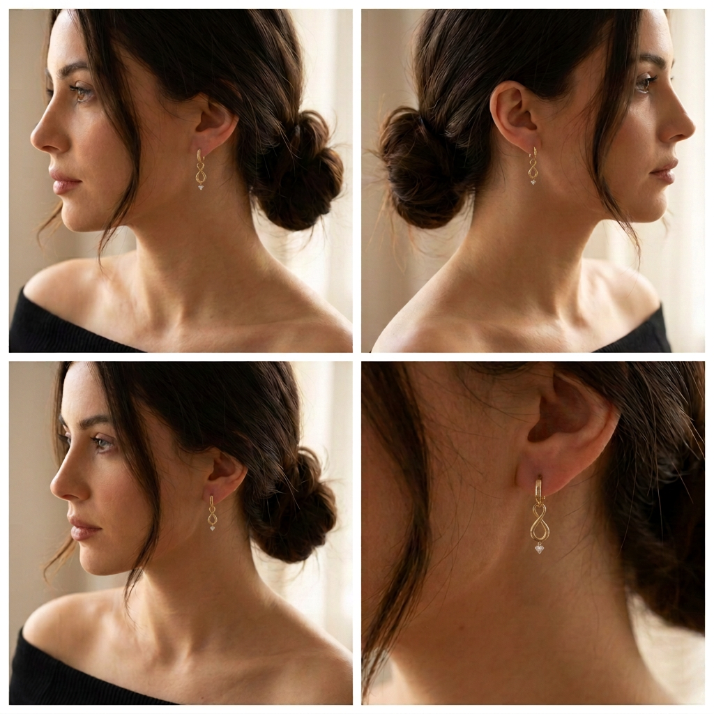 Grapa Larga de Oro 14k Colgantes Infinitos con Zirconia mod. 11240