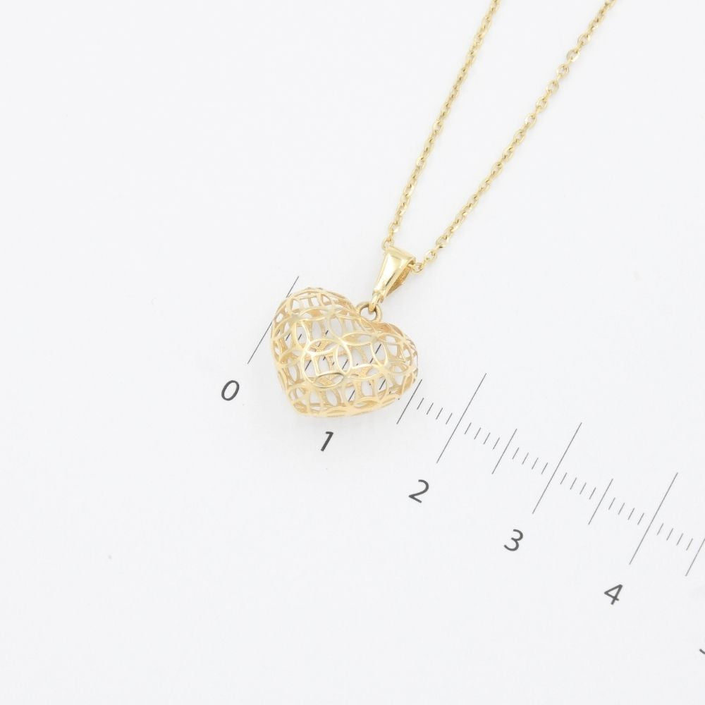 Gargantilla de Oro 14k Corazón Inflado y Calado de Estilo Brillante mod. 9638