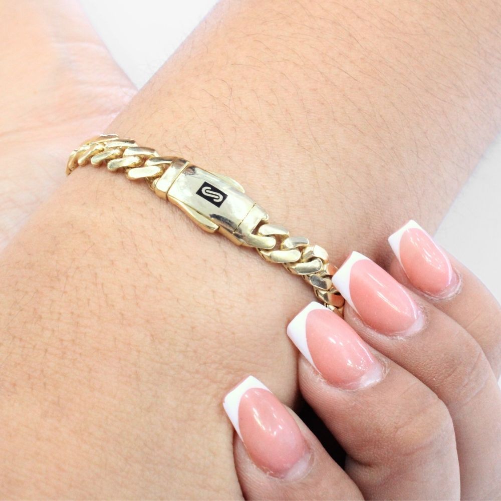Pulsera Mónaco Chain 14k Modelo Classic Plain Hueco con Broche Plain mod. 8893