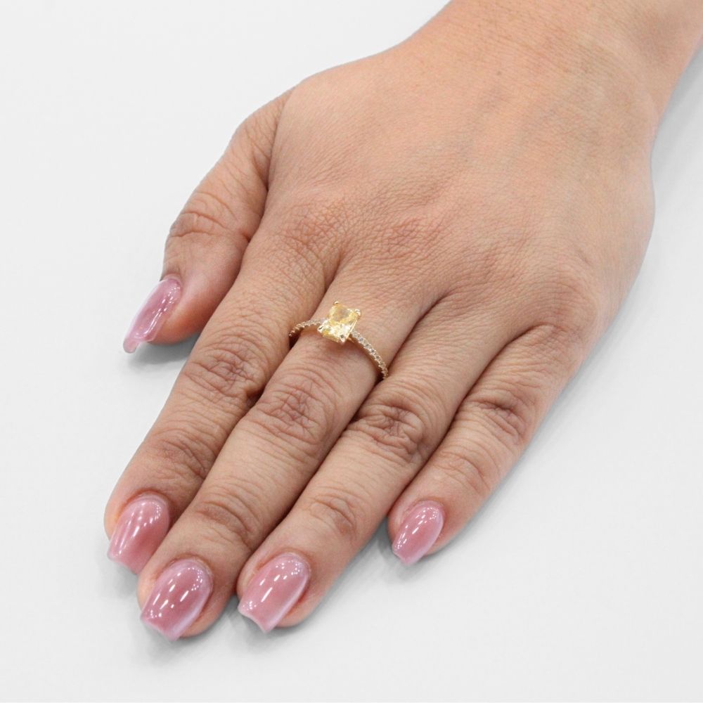 Anillo de Oro 14k con Zirconia Cuadrada Color Amarillo Beryl mod. 8364
