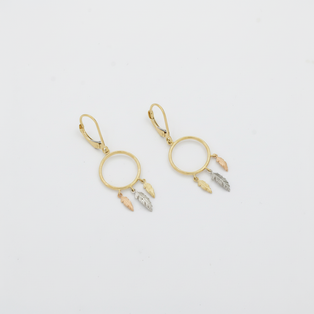 Arete Largo de Oro 14k Diseño Elegante de Atrapasueños mod. 10124