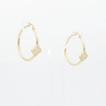 Arracada de Oro 14k Tubular Hueca con Trébol de Zirconias Finas mod. 8755