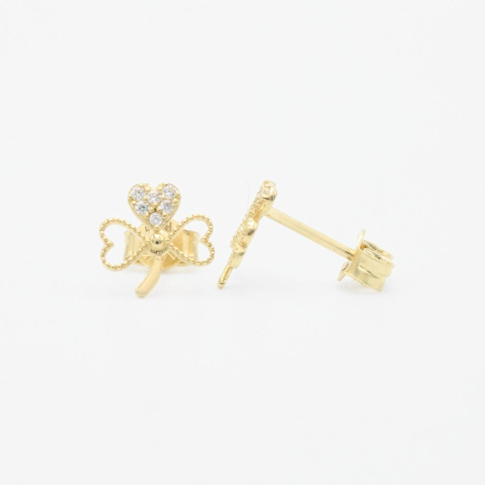 Arete de Oro 14k con Diseño de Triple Corazón Incrustado de Zirconias mod. 9361
