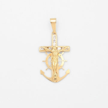 Dije de Oro 14k Diseño de Ancla con Cristo Brillante con Zirconias  mod. 9483