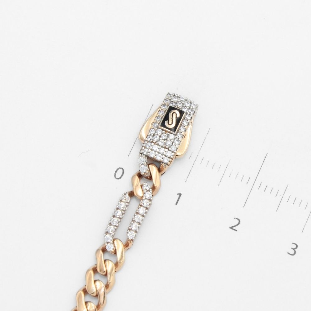 Pulsera Mónaco Chain 14k Modelo Fígaro de Broche Pavé con Incrustación Alt. de Swarovski mod. 9653