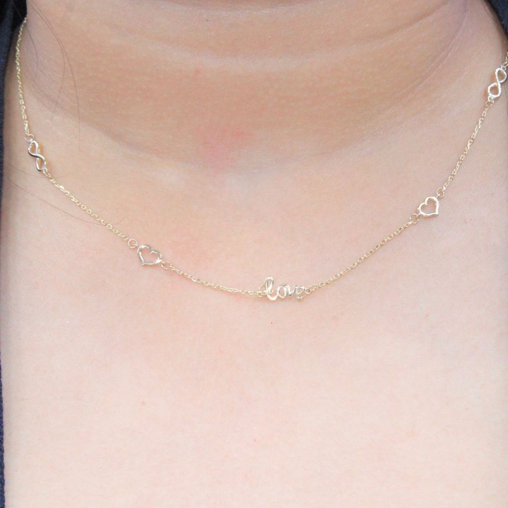 Gargantilla de Oro 14k Love de Diseño Fino con Eslabones Especiales Huecos mod. 8582