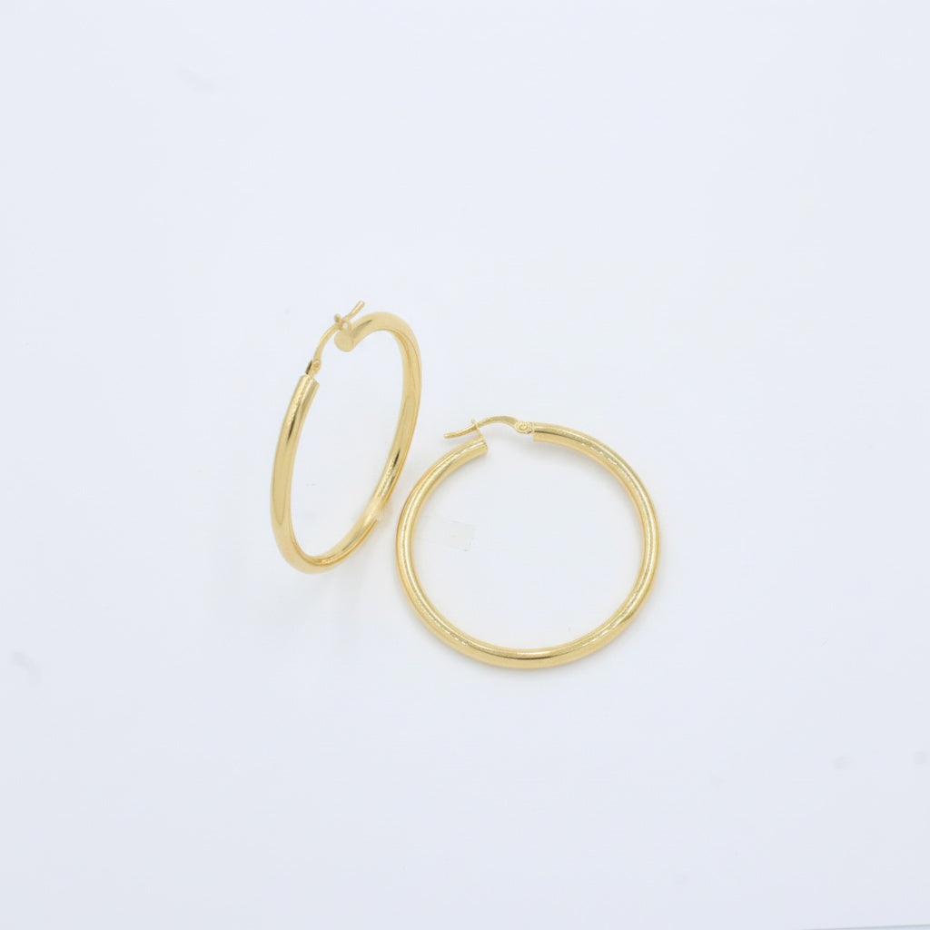 Arracada de Oro 14k Diseño Redondo Hueco de Estilo Liso Brillante mod. 10036