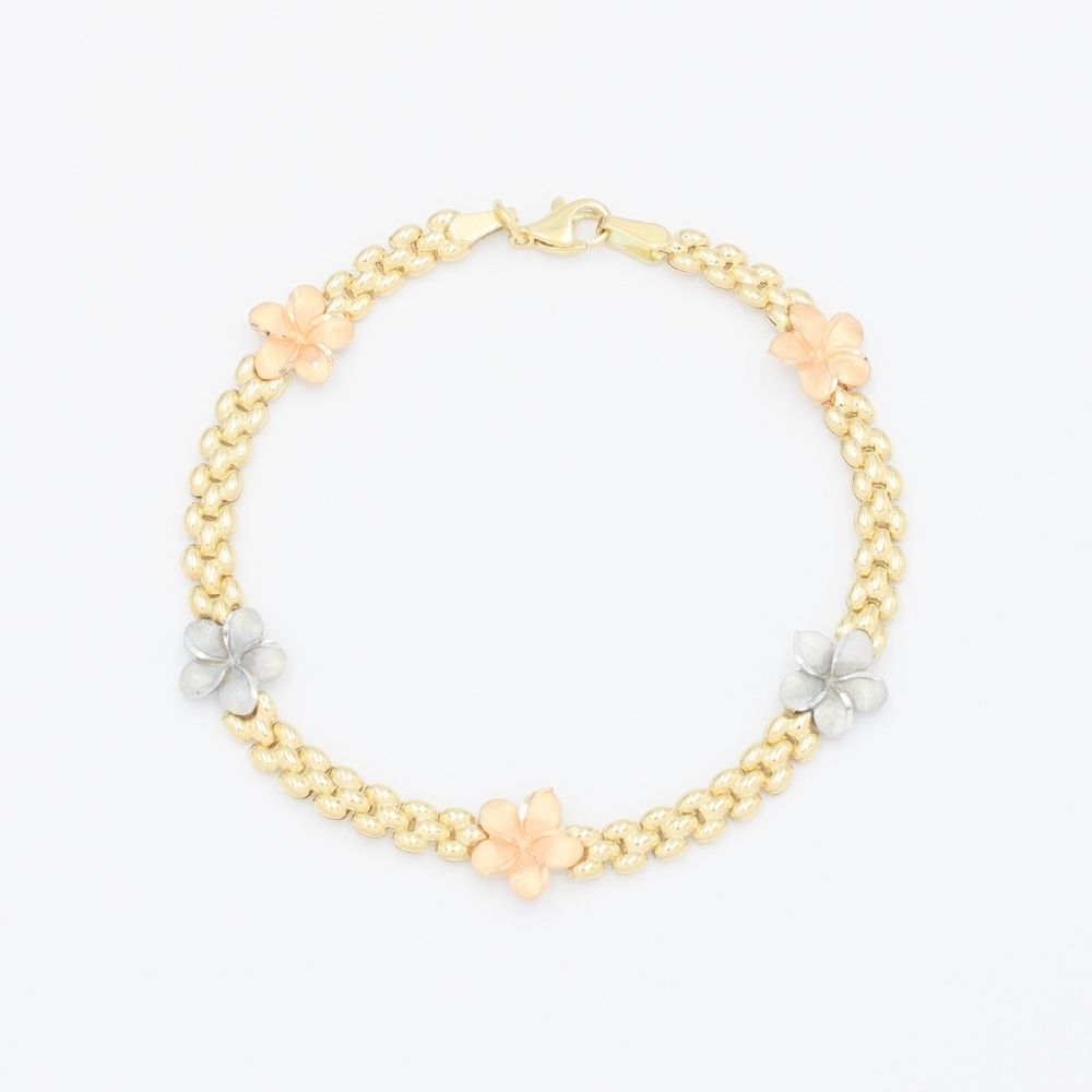 Pulsera de Oro 14k con Diseño Petatillo y Flores del Pensamiento mod. 9328