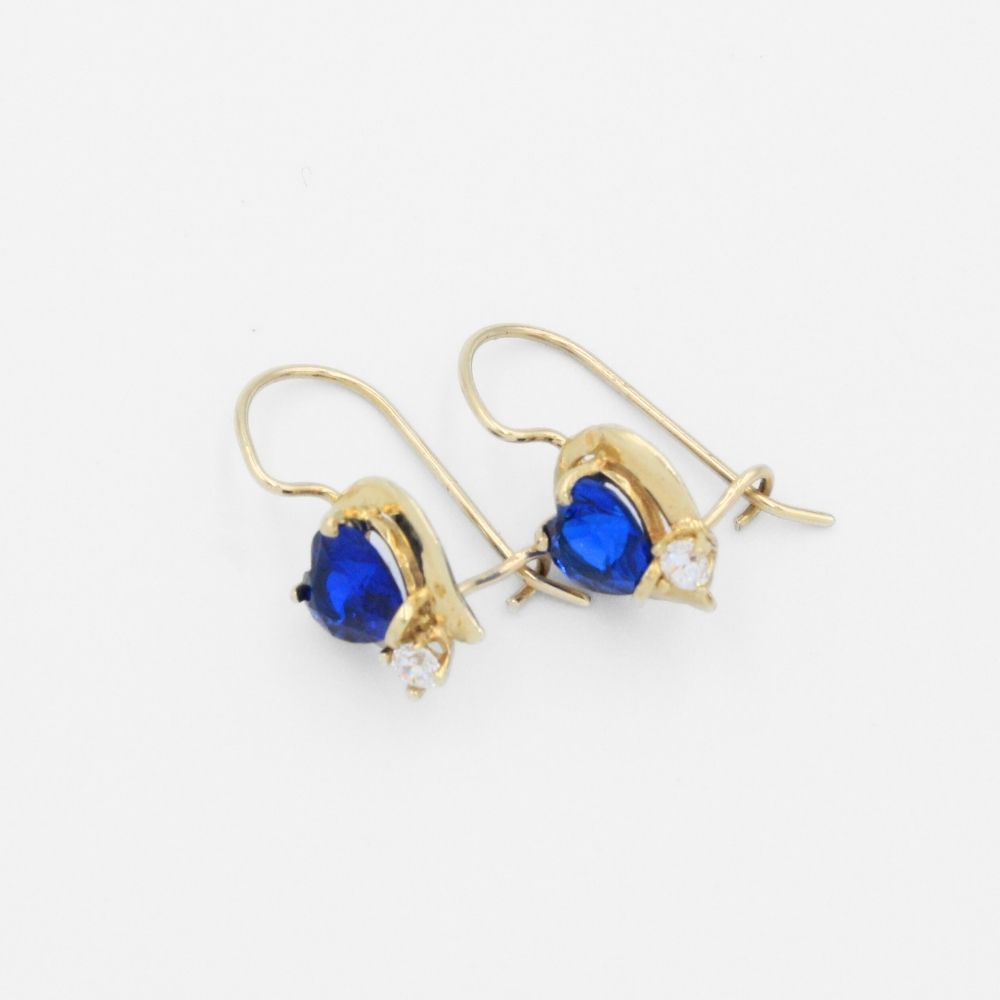 Arete con Broche Arillo de Oro 14k Diseño de Corazón con Zirconia Azul mod. 9764