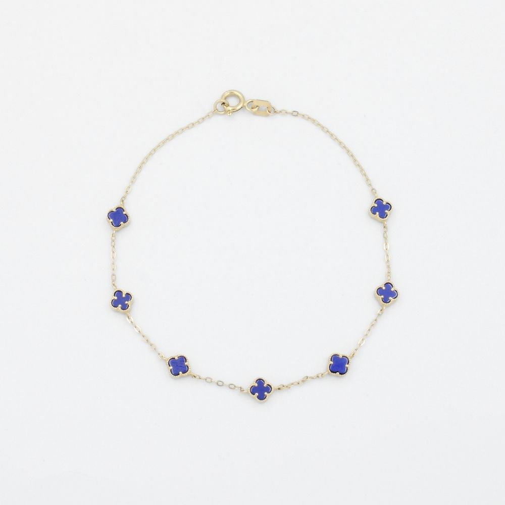 Pulsera de Oro 14k Diseño Fino con Tréboles Pequeños mod. 9039