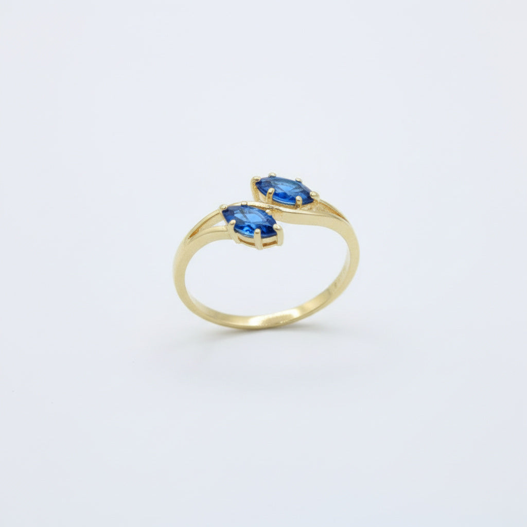 Anillo de Oro 14k Diseño Cruzado con Zirconias Color Azul Zafiro mod. 10011
