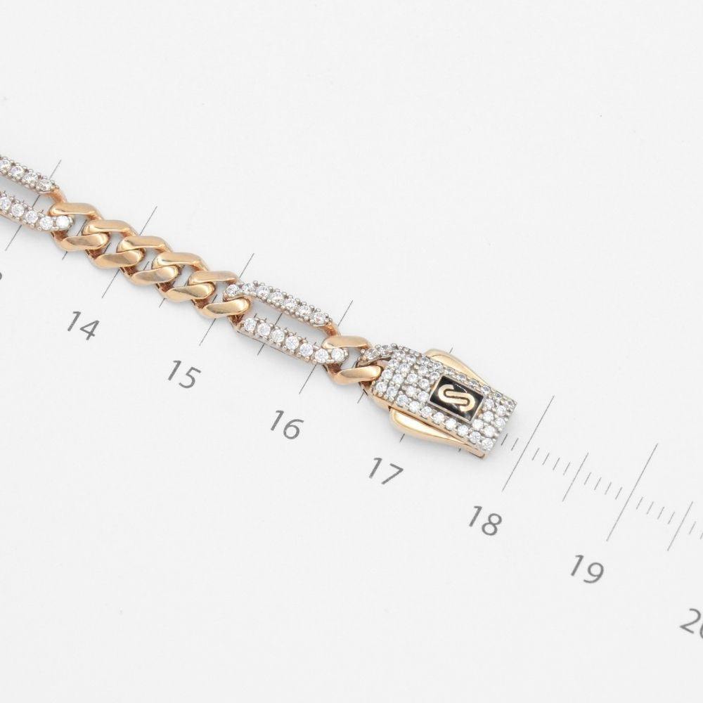 Pulsera Mónaco Chain 14k Modelo Fígaro de Broche Pavé con Incrustación Alt. de Swarovski mod. 9653
