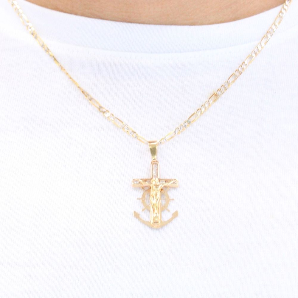 Dije de Oro 14k Diseño de Ancla con Cristo Brillante con Zirconias  mod. 9483