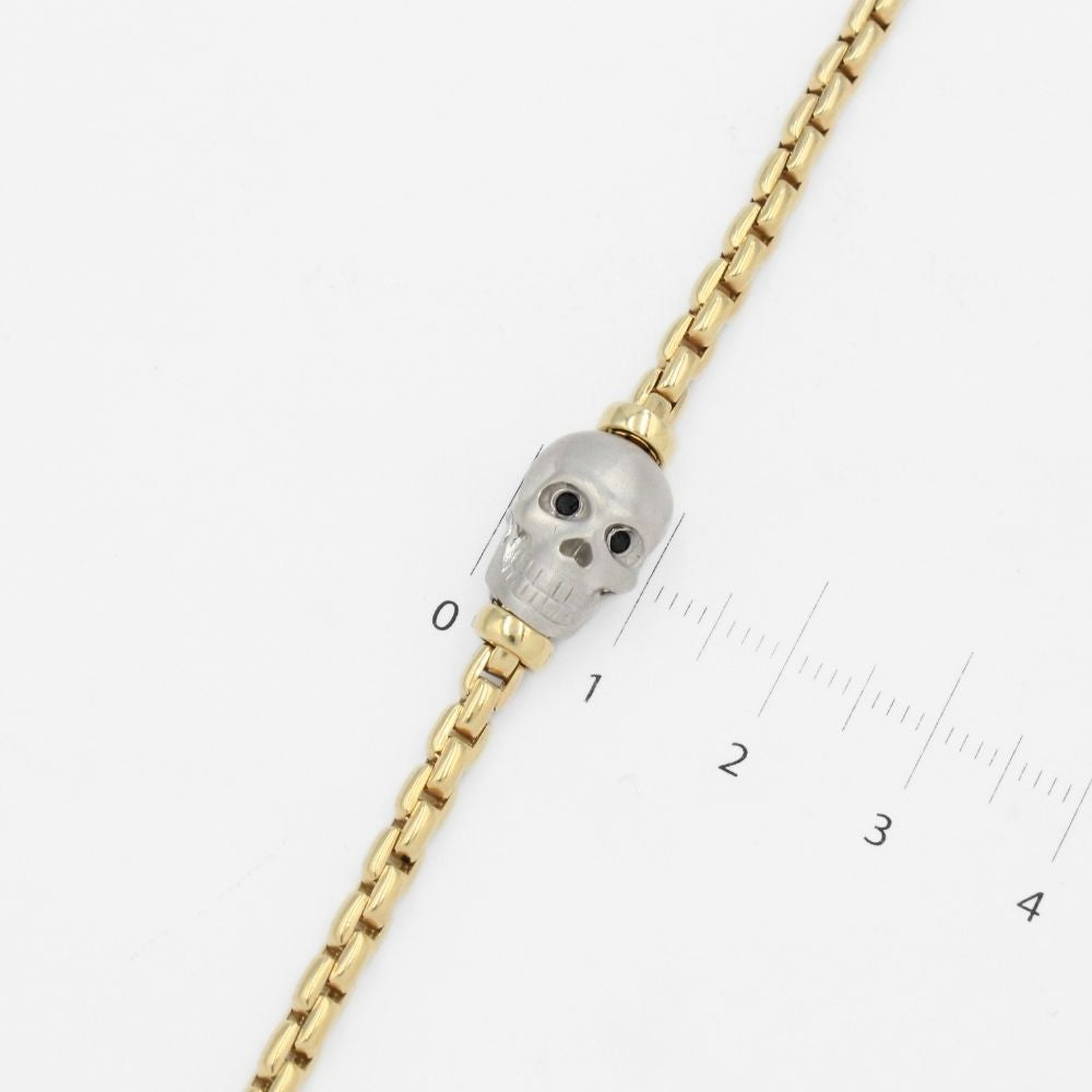 Pulsera de Oro 14k Tejido Cubo Especial con Calavera de Tono Mate mod. 9809