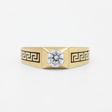 Anillo de Oro 14k Diseño Delgado con Grecas Oscuras y Zirconia Brillante mod. 7436