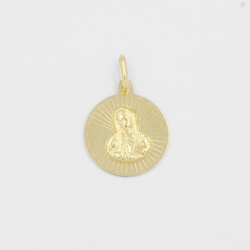 Medalla de Oro 14k Virgen Guadalupe Redonda con Resplandor de Grabado Fino mod. 8030