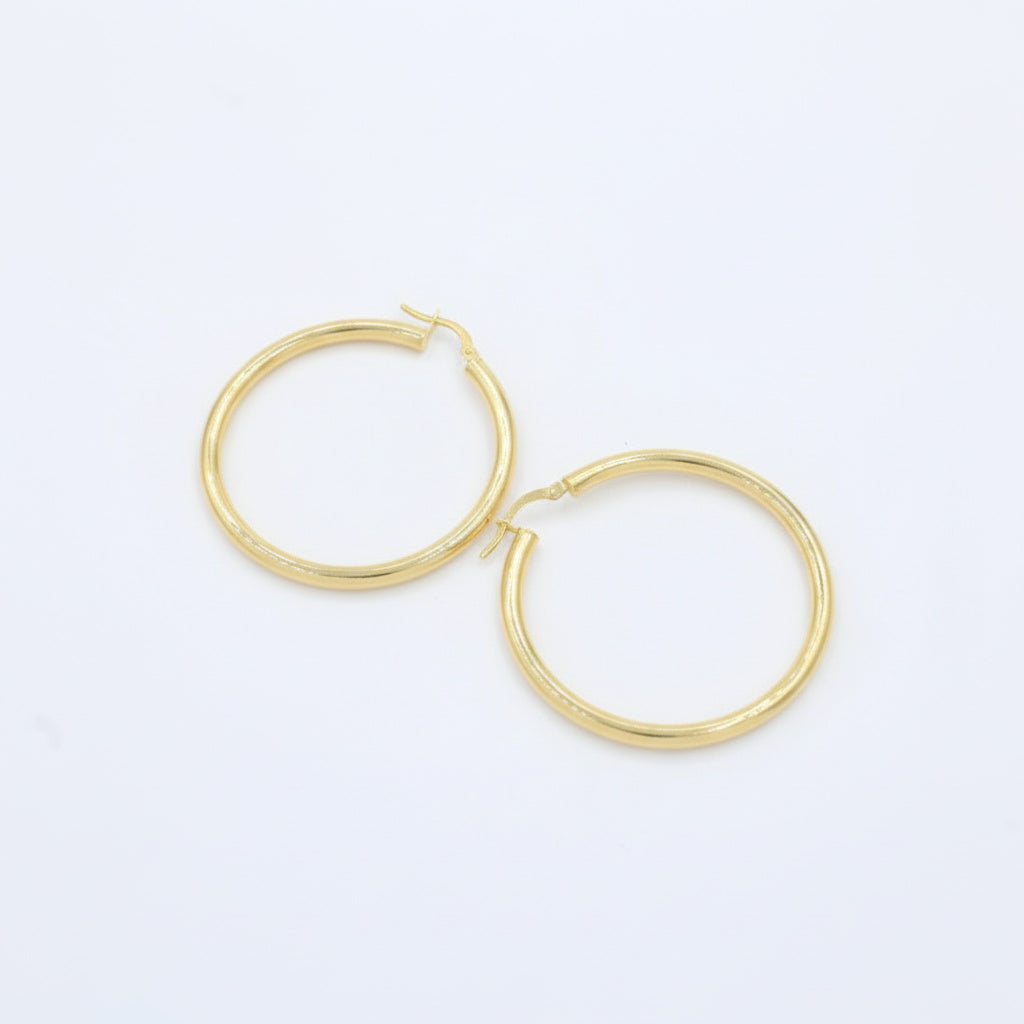 Arracada de Oro 14k Diseño Redondo Hueco de Estilo Liso Brillante mod. 10036