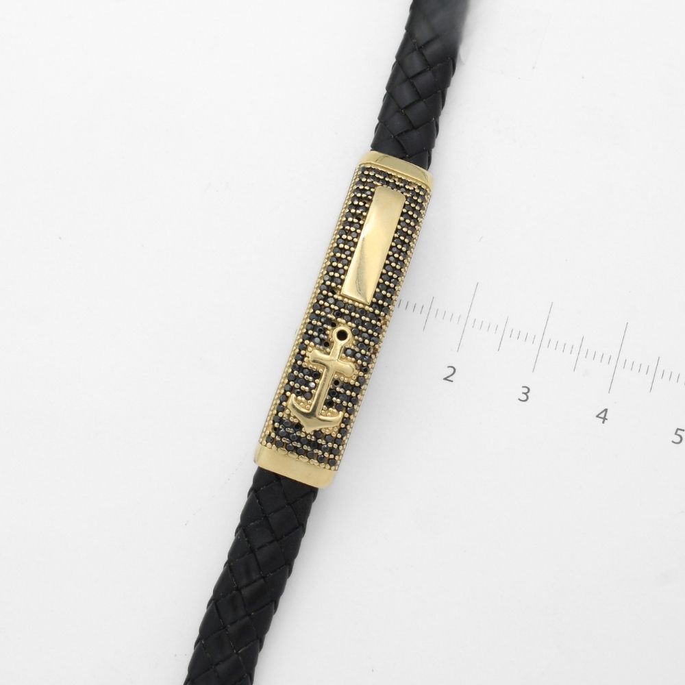 Pulsera con Pieza Brillante de Oro 14k Diseño Marino con Incrustación de Zirconias Oscuras mod. 9879